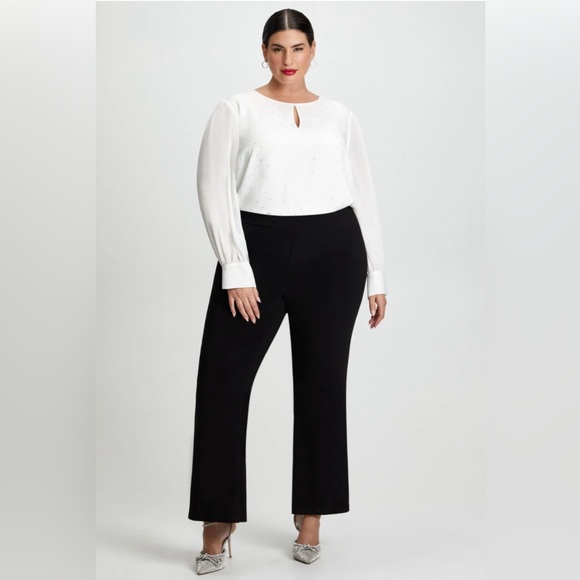 INC Stretch Classic Black Pants Flat Front Cuffed Hem Work Pants Basic Capsule - Picture 1 of 5